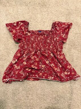 Old Navy Red Floral Smocked Girls Top